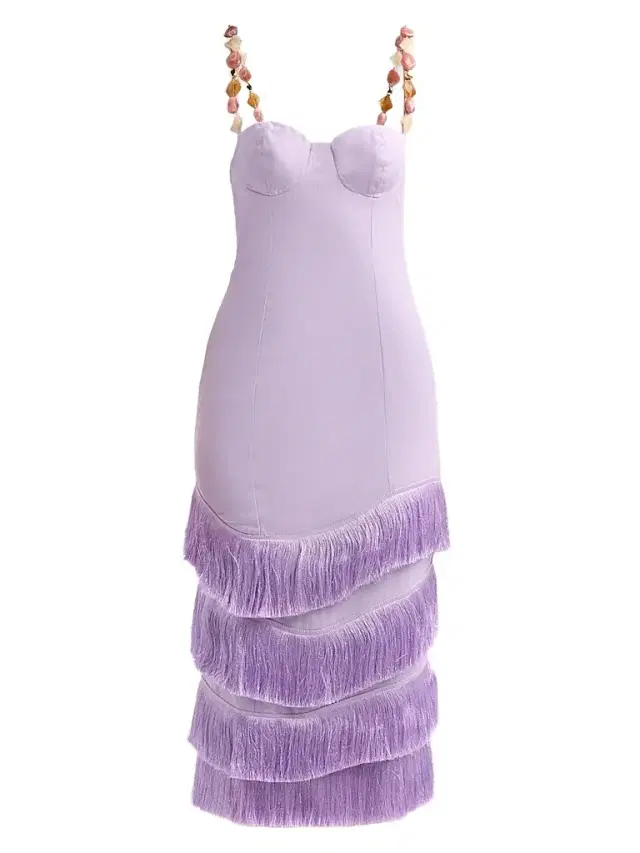 Women's Gabriela Linen Fringe Midi Dress - Lilac