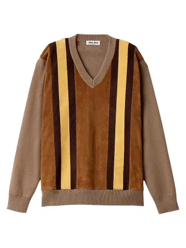 Miu Miu Women's Wool and Suede Sweater | Thumbnail 1 Miu Miu Women's Wool and Suede Sweater | Thumbnail 1