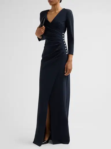 Chiara Boni La Petite Robe Women's Wiesa Gathered Long-Sleeve Gown - Dark Midnight | Thumbnail 4