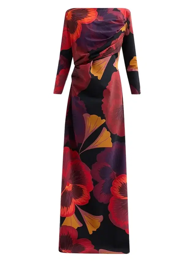 Chiara Boni La Petite Robe Women's Soleo Floral Draped Long-Sleeve Gown - Josephine Black