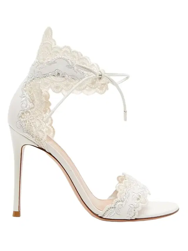 Gianvito Rossi Women's Evie 105MM Lace & Leather Sandals - White