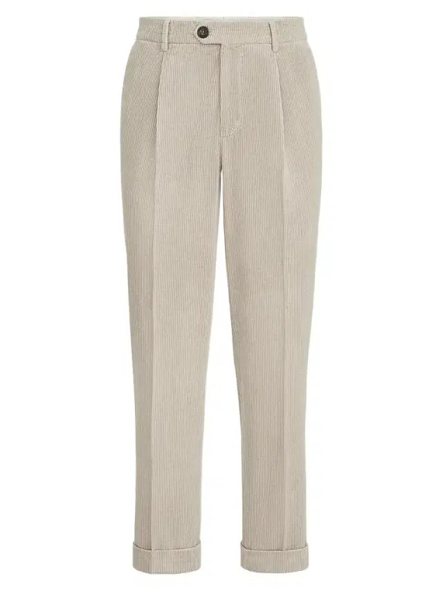 Brunello Cucinelli Men's Garment-Dyed Trousers in Cotton Corduroy with Pleat - Beige