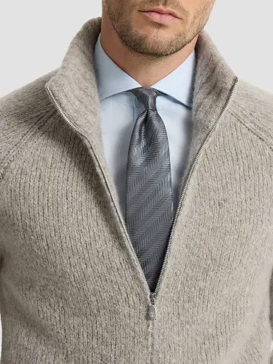 Brunello Cucinelli Men's Silk Chevron Tie | Thumbnail 2 Brunello Cucinelli Men's Silk Chevron Tie | Thumbnail 2
