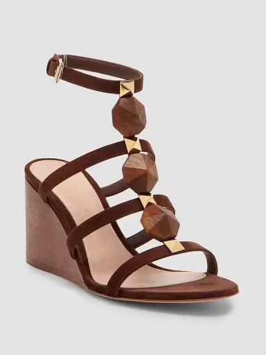 Gianvito Rossi Women's 70MM Beaded Suede Wedges - Brown - Size 12 | Thumbnail 2