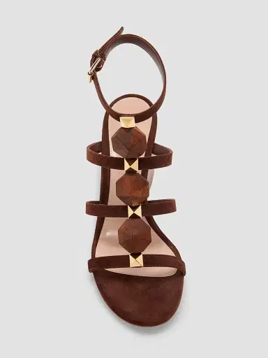 Gianvito Rossi Women's 70MM Beaded Suede Wedges - Brown - Size 12 | Thumbnail 4