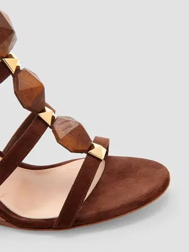 Gianvito Rossi Women's 70MM Beaded Suede Wedges - Brown - Size 12 | Thumbnail 5