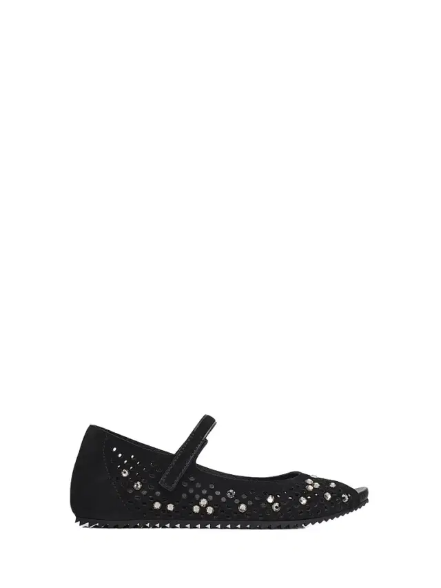 PEDRO GARCIA Women's Kalista Embellished Suede Peep-Toe Ballet Flats