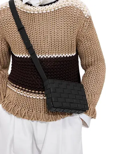 Bottega Veneta Men's Intrecciato Leather Messenger Bag - Black Silver Black | Thumbnail 2 Bottega Veneta Men's Intrecciato Leather Messenger Bag - Black Silver Black | Thumbnail 2