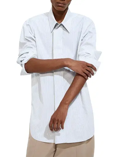 Bottega Veneta Men's Mordeca Striped Cotton Poplin Shirt - White Blue - Size 44 | Thumbnail 1