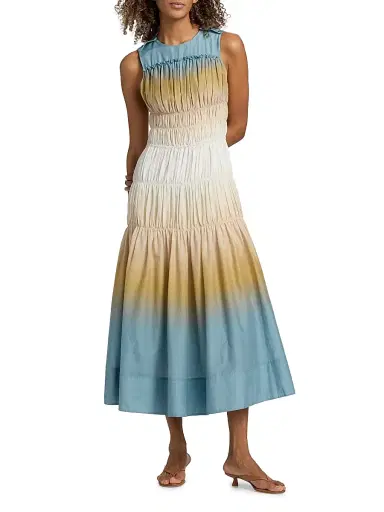 3.1 Phillip Lim Women's Ombré Ruched Cotton-Silk A-Line Dress - Storm Canyon Multi - Size 10 | Thumbnail 2 3.1 Phillip Lim Women's Ombré Ruched Cotton-Silk A-Line Dress - Storm Canyon Multi - Size 10 | Thumbnail 2