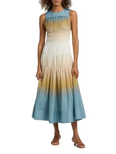 3.1 Phillip Lim Women's Ombré Ruched Cotton-Silk A-Line Dress - Storm Canyon Multi - Size 10 | Thumbnail 3 3.1 Phillip Lim Women's Ombré Ruched Cotton-Silk A-Line Dress - Storm Canyon Multi - Size 10 | Thumbnail 3