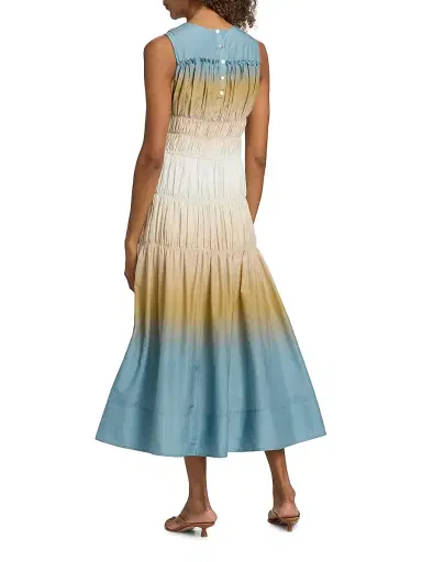 3.1 Phillip Lim Women's Ombré Ruched Cotton-Silk A-Line Dress - Storm Canyon Multi - Size 10 | Thumbnail 5 3.1 Phillip Lim Women's Ombré Ruched Cotton-Silk A-Line Dress - Storm Canyon Multi - Size 10 | Thumbnail 5