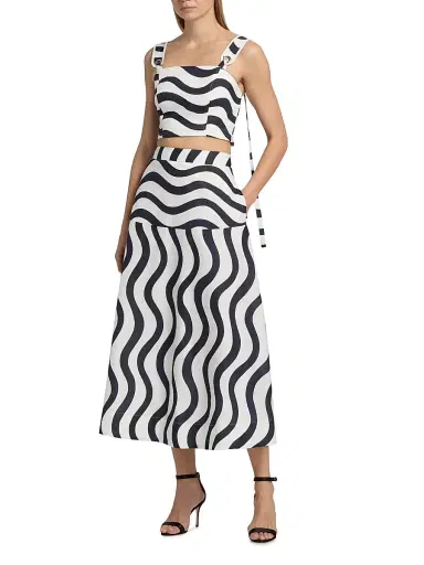 Milly Women's Lenox Printed Crop Top - Navy White | Thumbnail 2