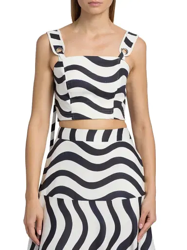 Milly Women's Lenox Printed Crop Top - Navy White | Thumbnail 3