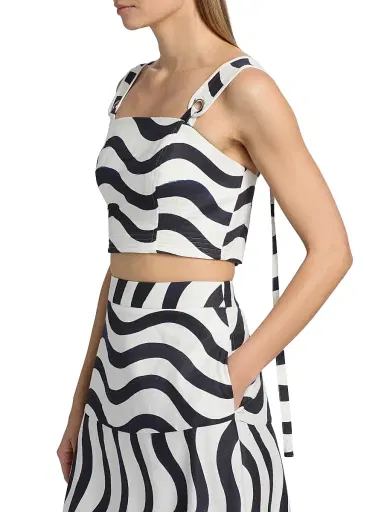 Milly Women's Lenox Printed Crop Top - Navy White | Thumbnail 4