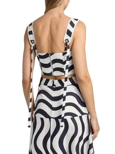 Milly Women's Lenox Printed Crop Top - Navy White | Thumbnail 5