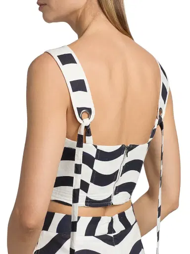 Milly Women's Lenox Printed Crop Top - Navy White | Thumbnail 6
