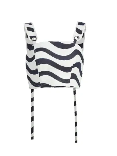 Milly Women's Lenox Printed Crop Top - Navy White | Thumbnail 1