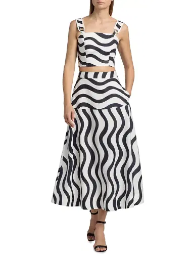 Milly Women's Lona Printed Midi-Skirt - Navy White | Thumbnail 2
