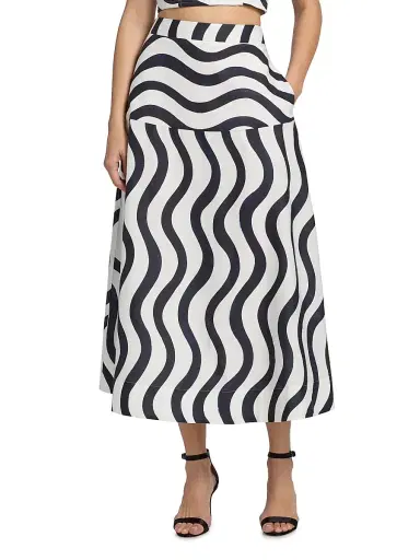 Milly Women's Lona Printed Midi-Skirt - Navy White | Thumbnail 3