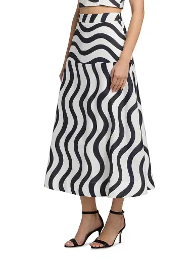 Milly Women's Lona Printed Midi-Skirt - Navy White | Thumbnail 4