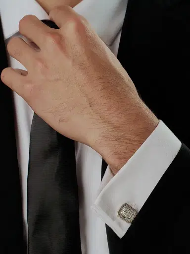 Tateossian Men's RT Rhodium-Plated Stainless Steel & Cubic Zirconia Halo Cufflinks | Thumbnail 2 Tateossian Men's RT Rhodium-Plated Stainless Steel & Cubic Zirconia Halo Cufflinks | Thumbnail 2