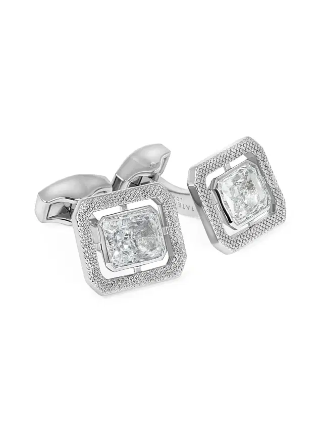 Men's RT Rhodium-Plated Stainless Steel & Cubic Zirconia Halo Cufflinks - Clear