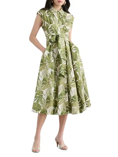 Toccin Women's Serena Printed Midi Shirtdress - Repeat Palm - Size 12 | Thumbnail 2