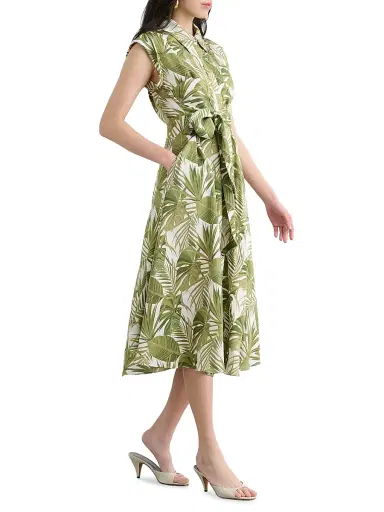 Toccin Women's Serena Printed Midi Shirtdress - Repeat Palm - Size 12 | Thumbnail 3