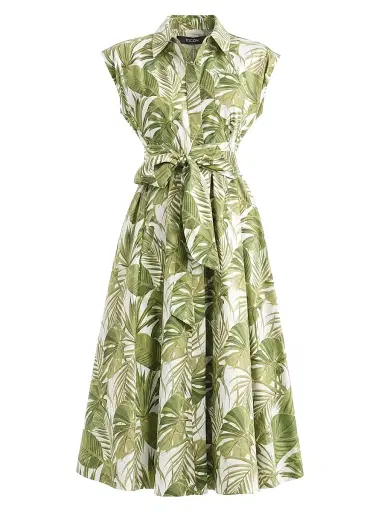 Toccin Women's Serena Printed Midi Shirtdress - Repeat Palm - Size 12 | Thumbnail 1