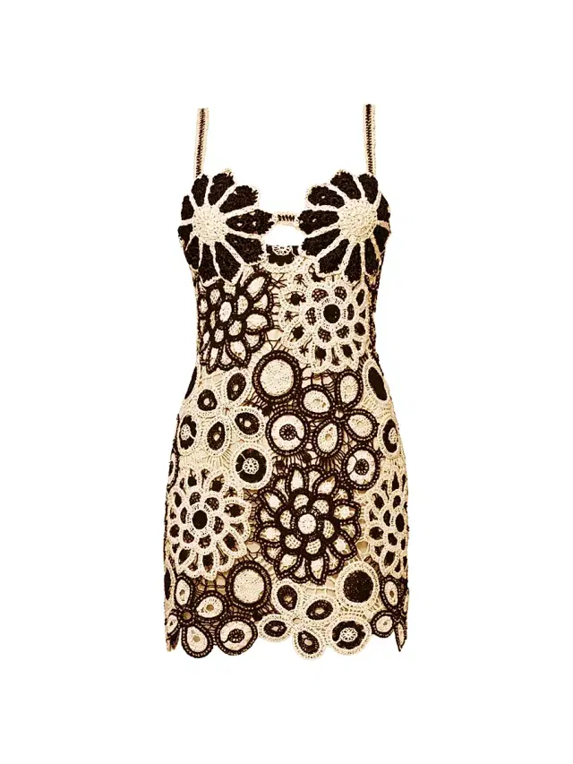 Women's Coral Floral Cotton Crochet Minidress - Black White