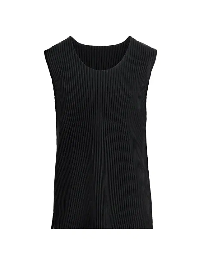 Homme Plissé Issey Miyake Men's June Pleated Slim Tank - Black