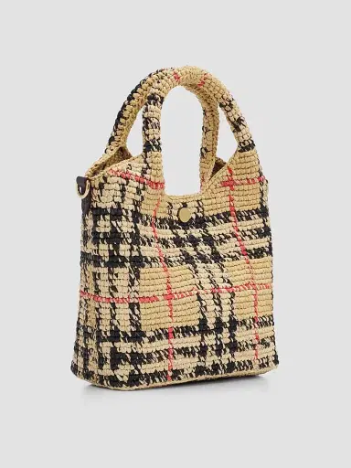 Burberry Women's Margate Mini Check Raffia Tote Bag | Thumbnail 2