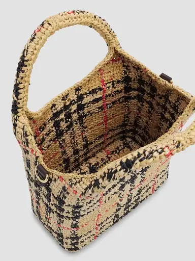 Burberry Women's Margate Mini Check Raffia Tote Bag | Thumbnail 3