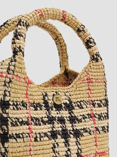Burberry Women's Margate Mini Check Raffia Tote Bag | Thumbnail 6