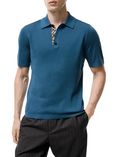Burberry Men's Marcus Wool Polo Shirt - Officers Blue - Size XXL | Thumbnail 2