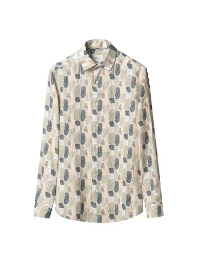 Eton Men's Geometric Print Linen Shirt - Mid Green - Size XXL | Thumbnail 2 Eton Men's Geometric Print Linen Shirt - Mid Green - Size XXL | Thumbnail 2