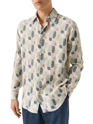Eton Men's Geometric Print Linen Shirt - Mid Green - Size XXL | Thumbnail 3 Eton Men's Geometric Print Linen Shirt - Mid Green - Size XXL | Thumbnail 3