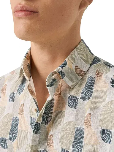Eton Men's Geometric Print Linen Shirt - Mid Green - Size XXL | Thumbnail 5 Eton Men's Geometric Print Linen Shirt - Mid Green - Size XXL | Thumbnail 5