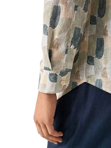 Eton Men's Geometric Print Linen Shirt - Mid Green - Size XXL | Thumbnail 6 Eton Men's Geometric Print Linen Shirt - Mid Green - Size XXL | Thumbnail 6