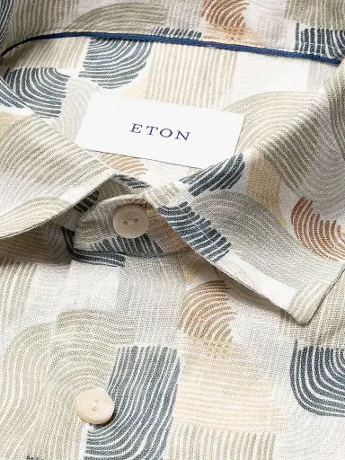 Eton Men's Geometric Print Linen Shirt - Mid Green - Size XXL | Thumbnail 7 Eton Men's Geometric Print Linen Shirt - Mid Green - Size XXL | Thumbnail 7