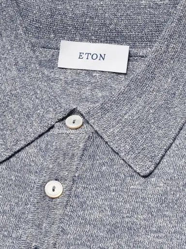 Eton Men's Linen-Cotton Fine Knit Polo Shirt - Dark Blue | Thumbnail 6 Eton Men's Linen-Cotton Fine Knit Polo Shirt - Dark Blue | Thumbnail 6