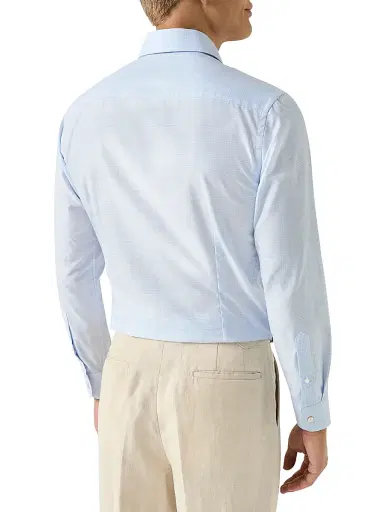 Eton Men's Check Cotton-Linen Slim-Fit Shirt - Mid Blue | Thumbnail 4