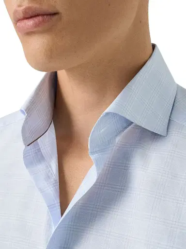 Eton Men's Check Cotton-Linen Slim-Fit Shirt - Mid Blue | Thumbnail 5