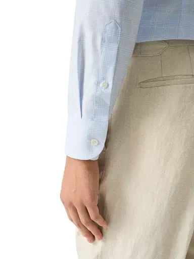 Eton Men's Check Cotton-Linen Slim-Fit Shirt - Mid Blue | Thumbnail 6