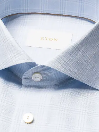 Eton Men's Check Cotton-Linen Slim-Fit Shirt - Mid Blue | Thumbnail 7