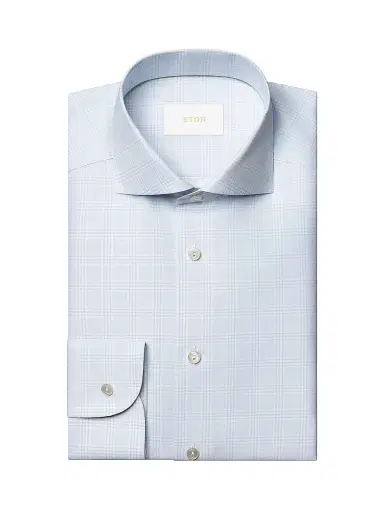 Eton Men's Check Cotton-Linen Slim-Fit Shirt - Mid Blue | Thumbnail 1