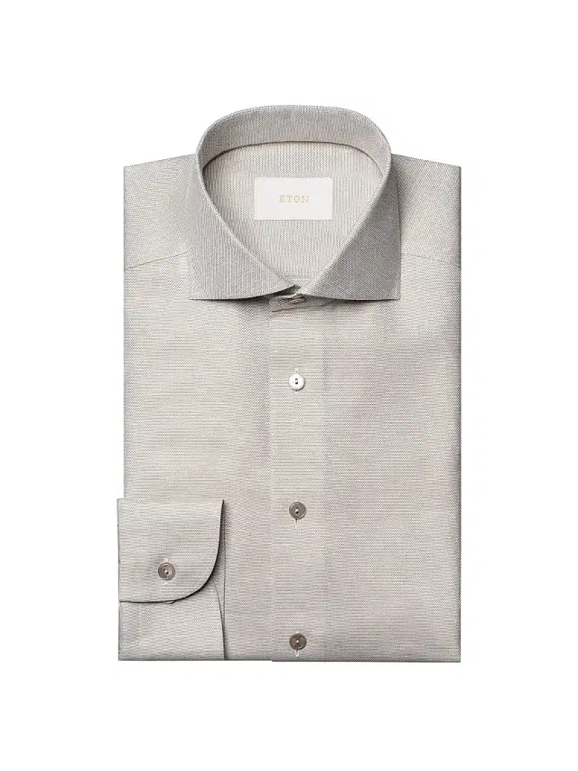 Men's Contemporary Fit Textured Cotton-Linen Shirt - Brown