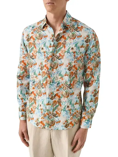 Eton Men's Floral Linen Print Shirt | Thumbnail 3 Eton Men's Floral Linen Print Shirt | Thumbnail 3