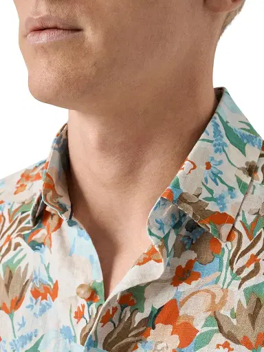 Eton Men's Floral Linen Print Shirt - Orange - Size XXL | Thumbnail 5
